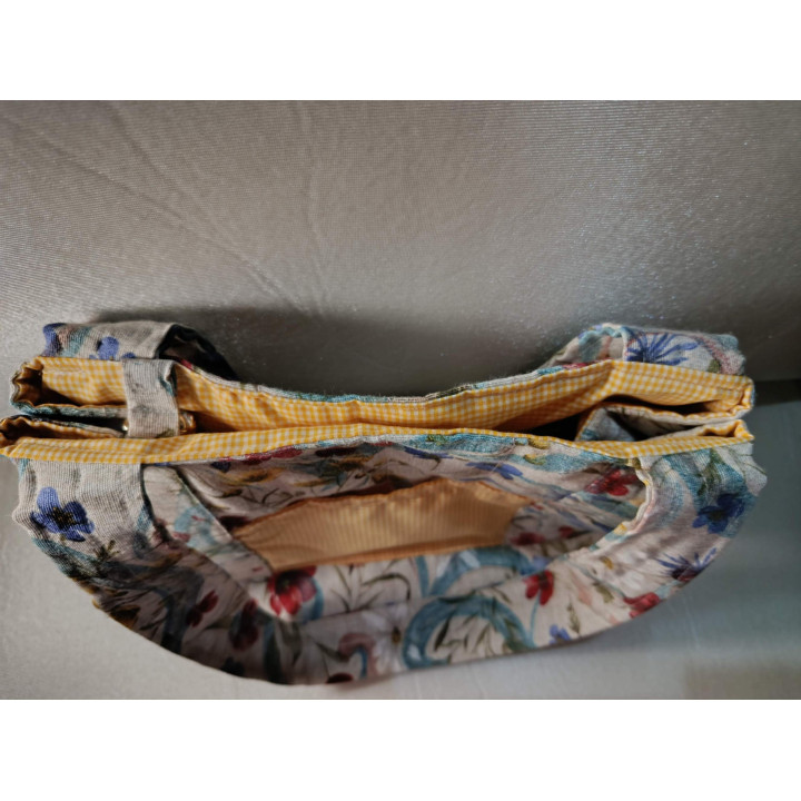 Tote Bag de Flores | Interior Vichy Amarillo con Bolsillo Interior y Exterior