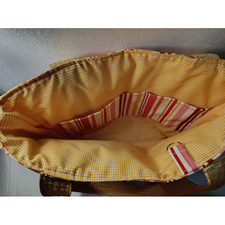 Tote Bag Lona de Rayas con Interior Vichy Amarillo | Hilos de Vida