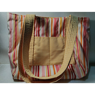 Tote Bag Lona de Rayas con Interior Vichy Amarillo | Hilos de Vida