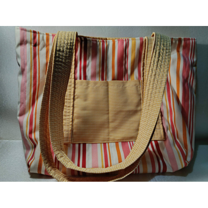 Tote Bag Lona de Rayas con Interior Vichy Amarillo | Hilos de Vida