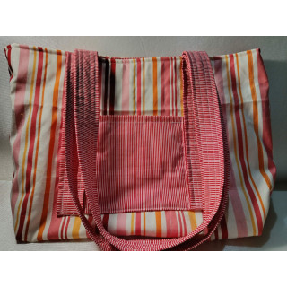 Tote Bag Lona de Rayas con Interior Rayas Rojas | Hilos de Vida