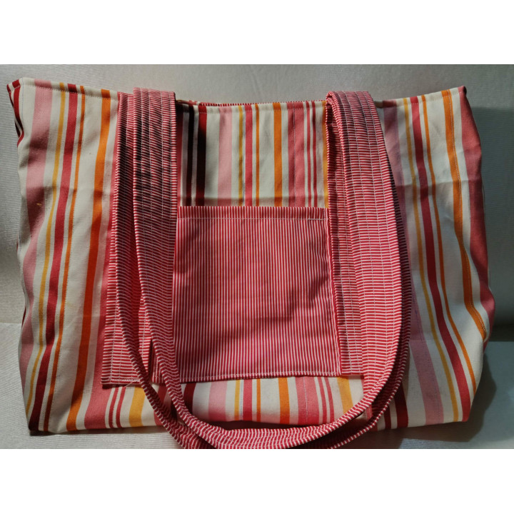 Tote Bag Lona de Rayas con Interior Rayas Rojas | Hilos de Vida