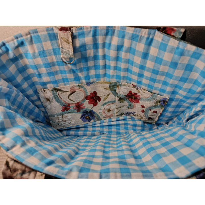 Tote Bag Lona Floral con Interior Vichy Azul | Hilos de Vida