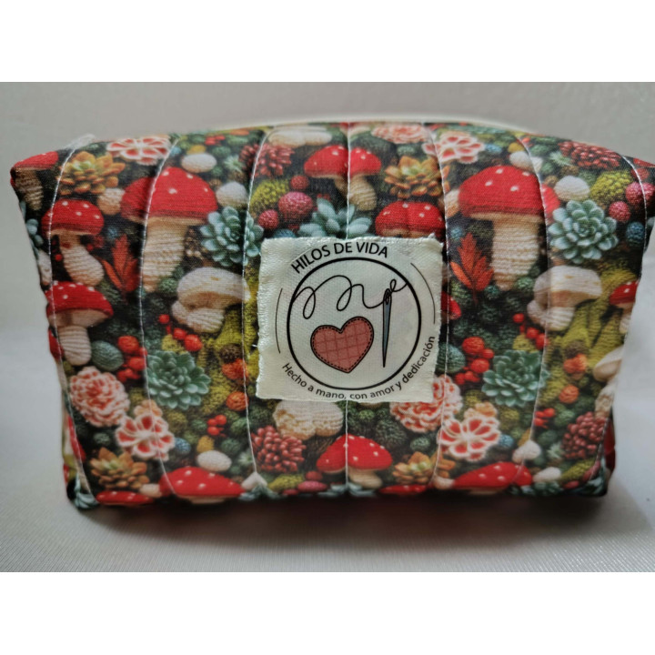 Neceser Mediano de Setas Tejidas | Interior Rayas Rojas y Original