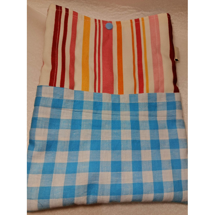 Funda de Libro Acolchada Rayas de Colores | Interior Vichy Azul y Bolsillo Exterior