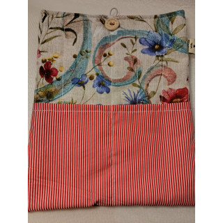 Funda de Libro Mediana Loneta Floral con Interior Rayas Rojas y Bolsillo | Hilos de Vida