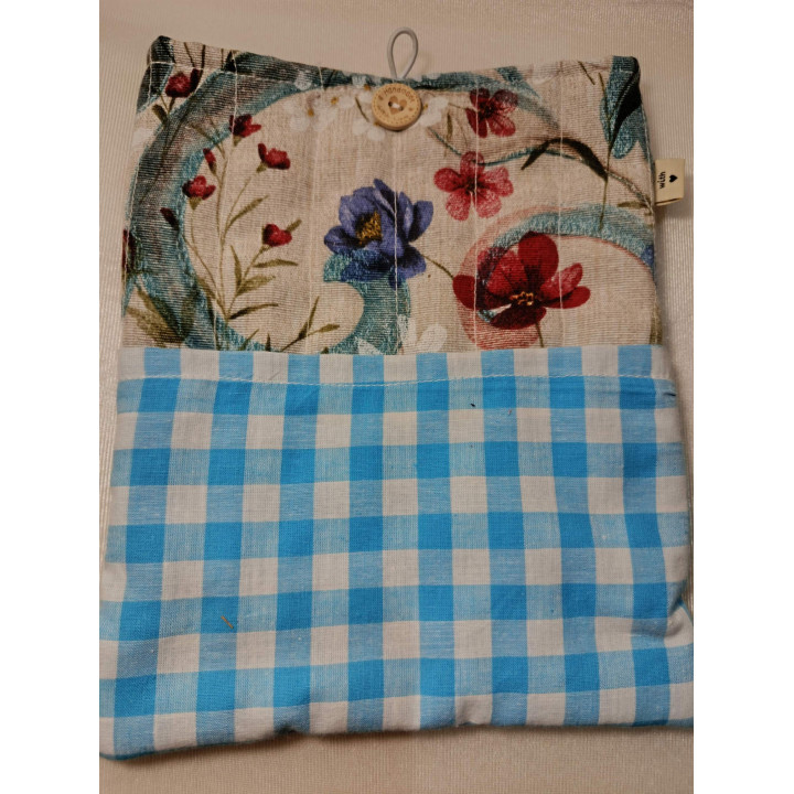 Funda de Libro Mediana Acolchada con Interior Vichy Azul y Bolsillo | Hilos de Vida