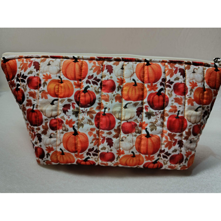 Neceser Mediano Calabazas con Interior Algodón Rayas Rojas | Hilos de Vida