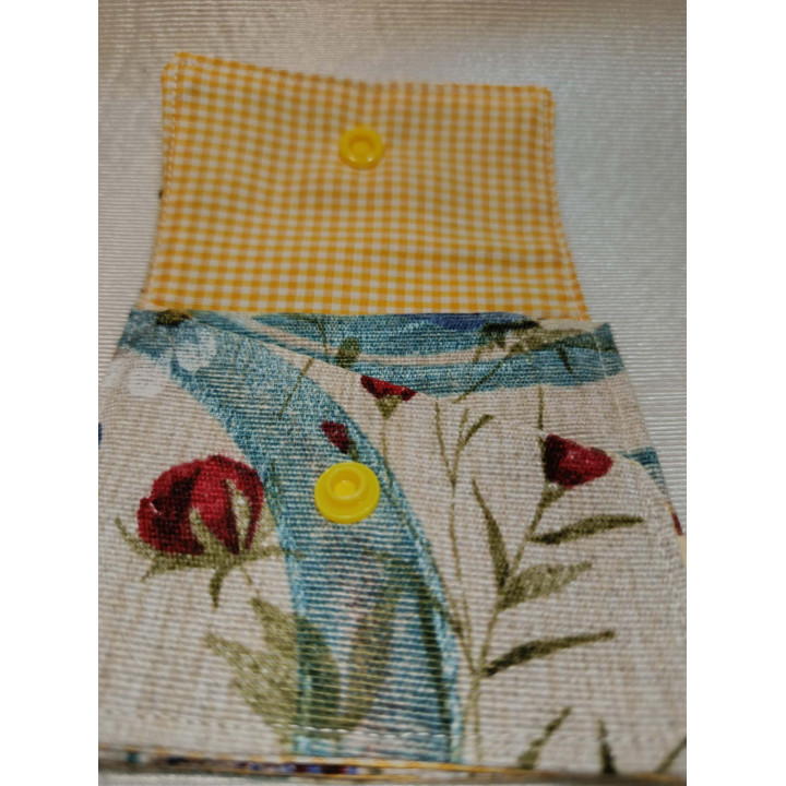 Tarjetero de Tela Floral con Interior Vichy Amarillo | Hilos de Vida